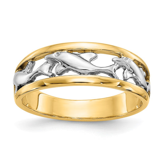 Shop Exclusive 14K Gold Dolphin Ring with Rhodium Finish - Stylish & Affordable!