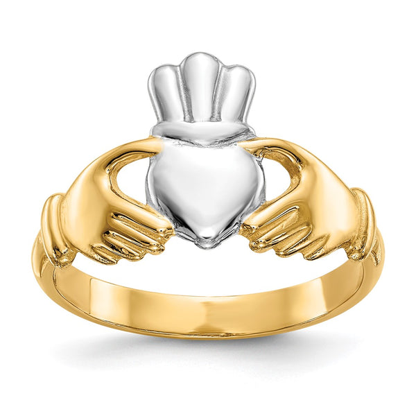 14K Polished Rhodium-Plated Claddagh Ring