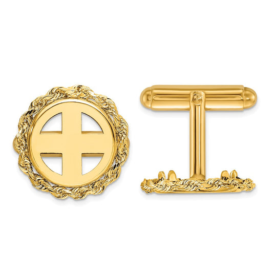 Designer 14K Gold Men's Polished Rope Cuff Links - 13mm Wideband, Luxury Style