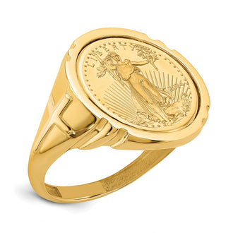Exclusive 14K Gold Men's Polished Wideband Ring with American Eagle Coin