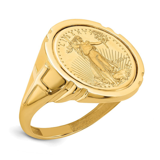 Exclusive 14K Gold Men's Polished Wideband Ring with American Eagle Coin
