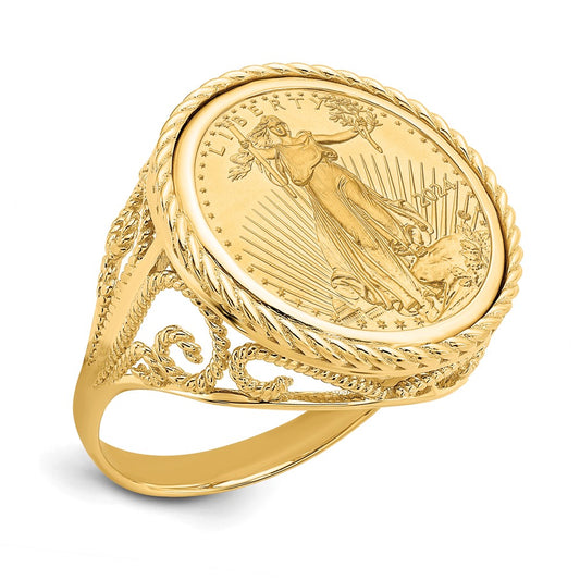 Shop Exclusive 14K Gold Ladies' Bezel Ring with 1/10oz Coin - Stylish Value!