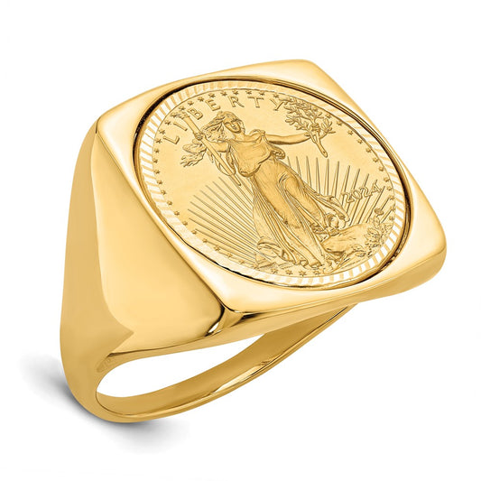 Shop 14K Men's Polished Diamond-Cut Square Bezel Ring - Luxury Coin Jewelry