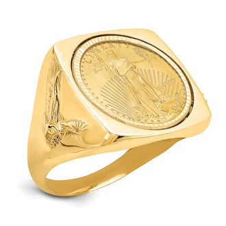 Exclusive 14K Men's Wideband Ring with 1/10oz Coin | Stylish Diamond-Cut Design