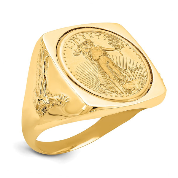 14K Men's Polished Wideband Ring with 1/10oz Eagle Coin