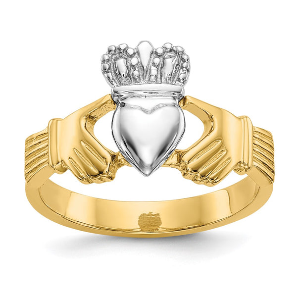 14K Two-Tone Polished Claddagh Ring - Irish