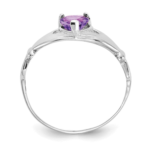 14K White Gold Claddagh Heart Ring with CZ - February Gemstone