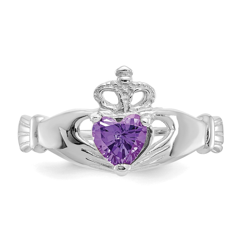 Buy Stylish 14K White Gold Claddagh Heart Ring with CZ - February Gemstone