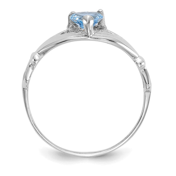 14K White Gold Claddagh Heart Ring, CZ March Birthstone