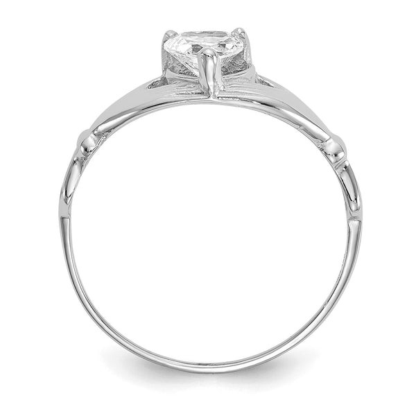 14K White Gold Claddagh Heart Ring - CZ April Birthstone