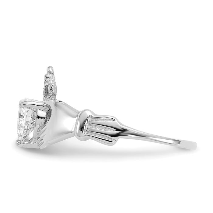 Buy Stylish 14K White Gold Claddagh Heart Ring | CZ April Birthstone, Value!-3