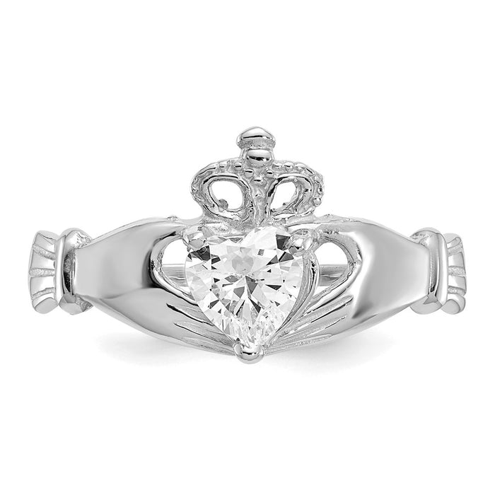 Buy Stylish 14K White Gold Claddagh Heart Ring | CZ April Birthstone, Value!-4