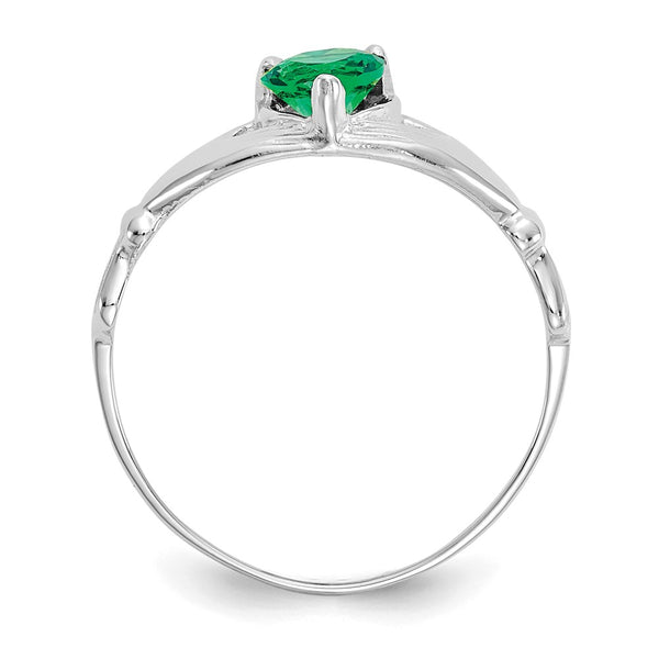 14K White Gold Claddagh Heart Ring with CZ May Birthstone
