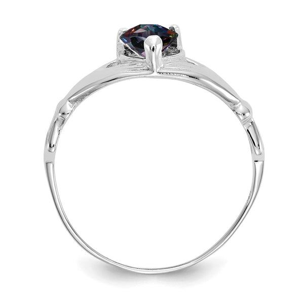 14K White Gold Claddagh Heart Ring, CZ June Birthstone