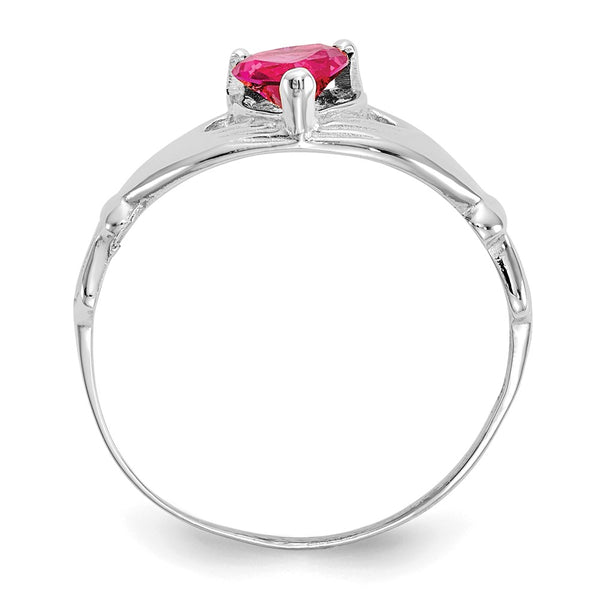 14K White Gold Claddagh Heart Ring with CZ July Birthstone