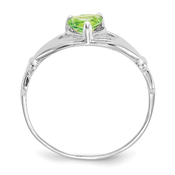 14K White Gold Claddagh Heart Ring - CZ August Birthstone