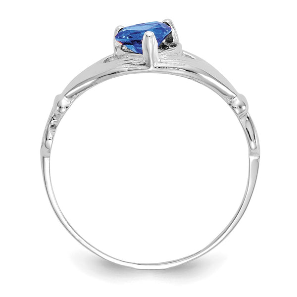 14K White Gold Claddagh Heart Ring with CZ & September Gemstone