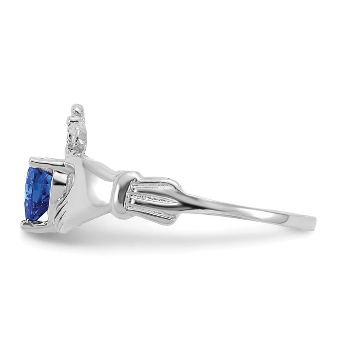 Shop Stylish 14K White Gold Claddagh Heart Ring with CZ & September Gemstone-3