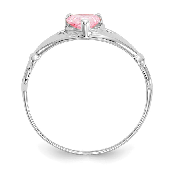 14K White Gold Claddagh Heart Ring with CZ - October Birthstone