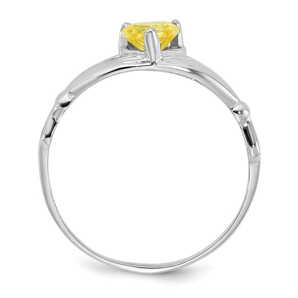 14K White Gold Claddagh Heart Ring with CZ, November Birthstone