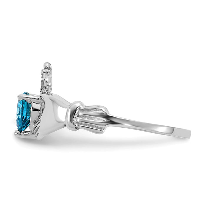 Shop Stylish 14K White Gold Claddagh Heart Ring with CZ - December Birthstone-4