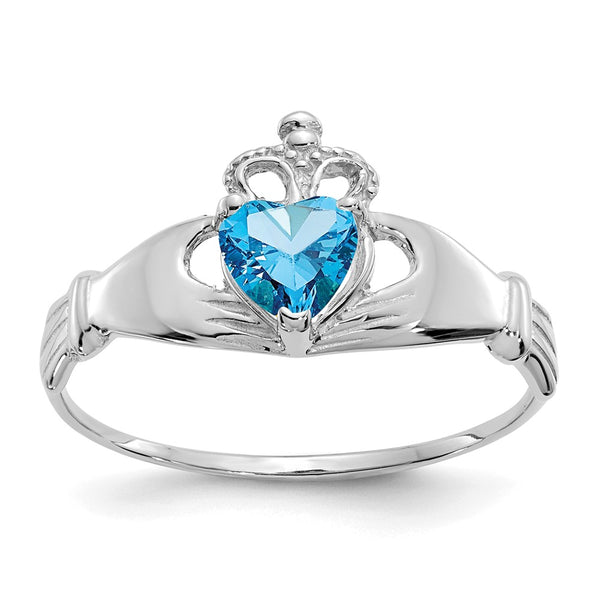 14K White Gold Claddagh Heart Ring with CZ - December Birthstone
