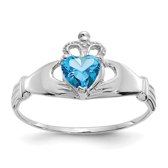 Shop Stylish 14K White Gold Claddagh Heart Ring with CZ - December Birthstone
