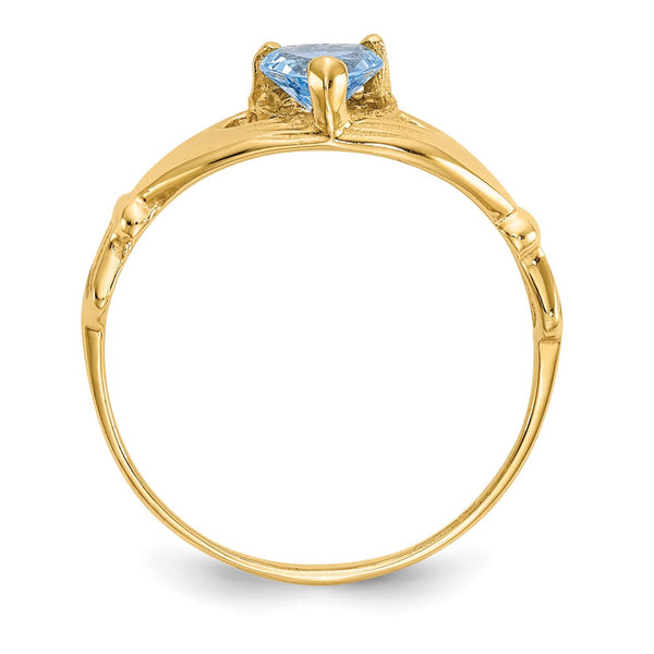 14K Gold Claddagh Heart Ring with CZ March Birthstone - 3g