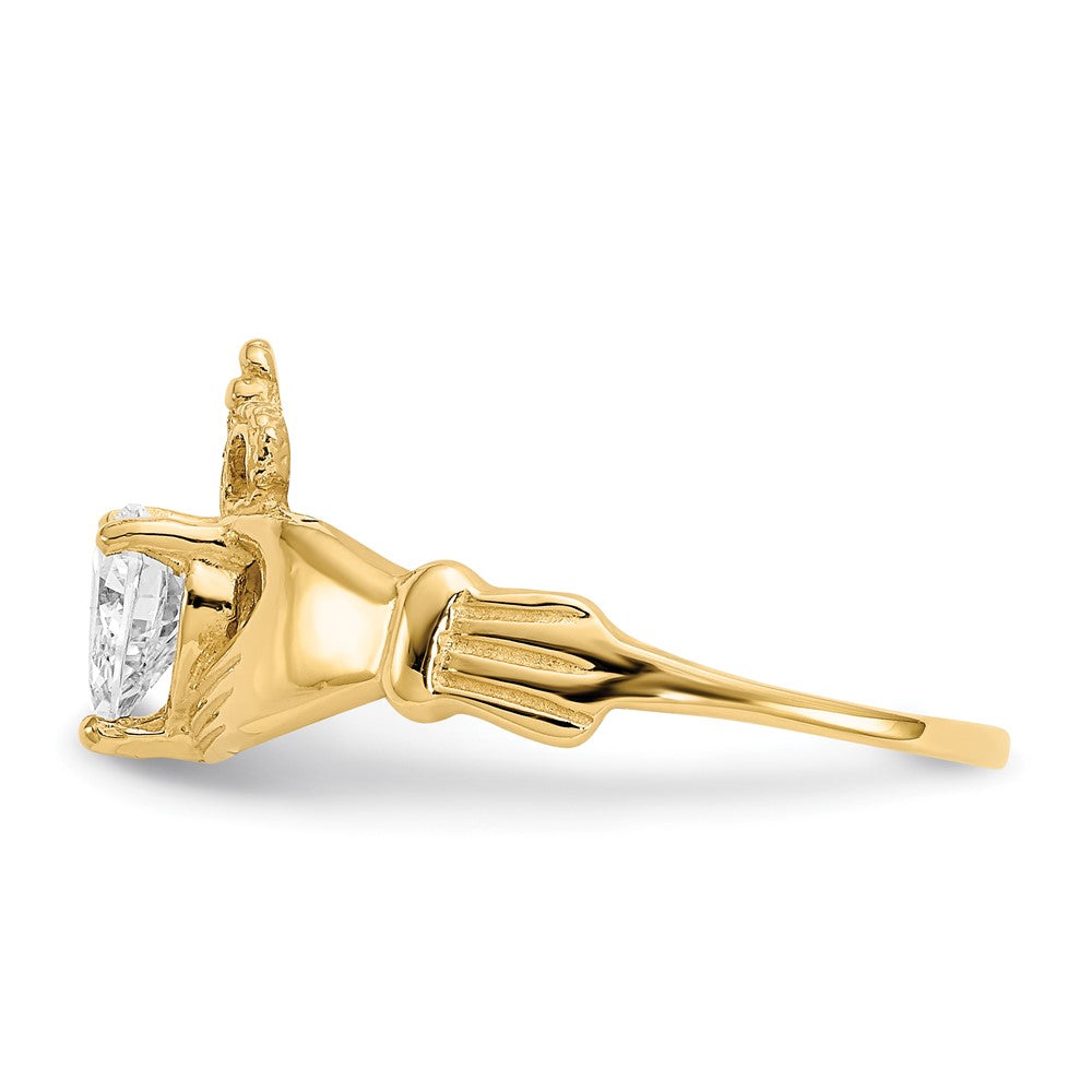 Shop Stylish 14K Gold Claddagh Heart Ring with April CZ | Affordable Luxury