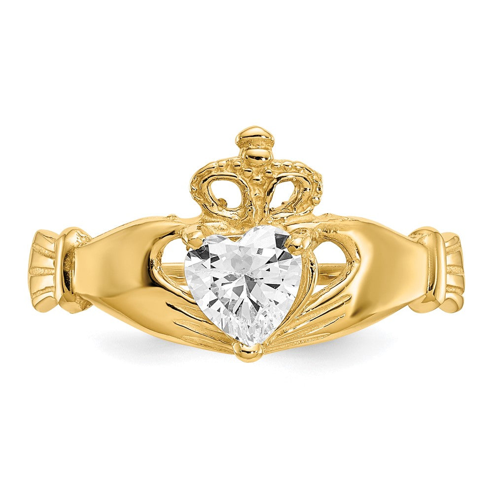 Shop Stylish 14K Gold Claddagh Heart Ring with April CZ | Affordable Luxury
