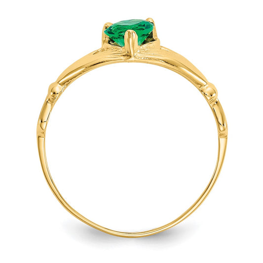 Buy Designer 14K Gold Claddagh Heart Ring with May CZ Birthstone - Stylish Value!