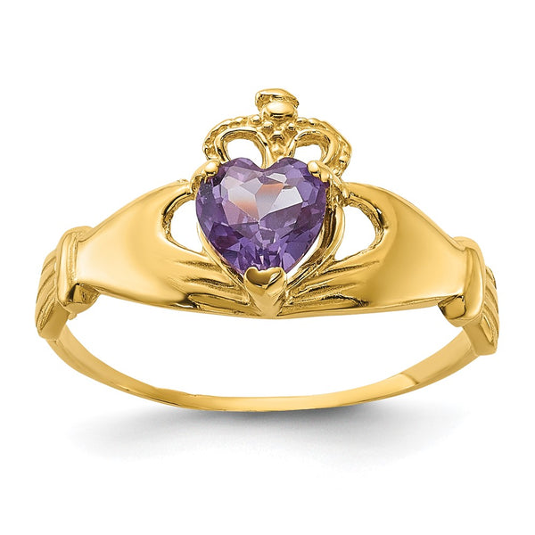14K Gold Claddagh Heart Ring with 0.85mm June CZ Gemstone
