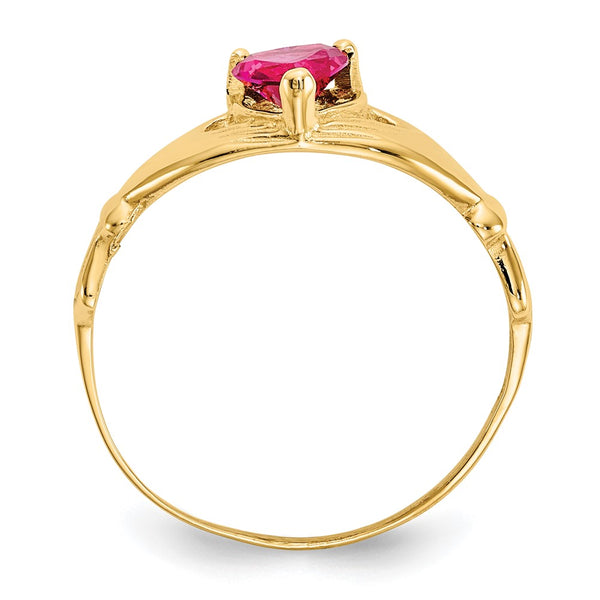 14K Gold Claddagh Heart Ring - July Birthstone CZ