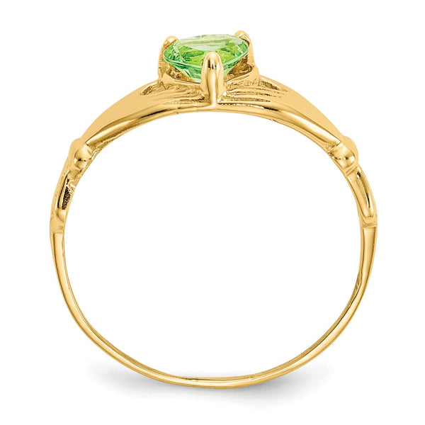 14K Gold Claddagh Heart Ring with August CZ