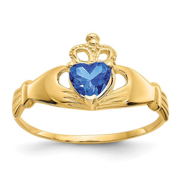 14K Gold Claddagh Heart Ring with CZ September Birthstone