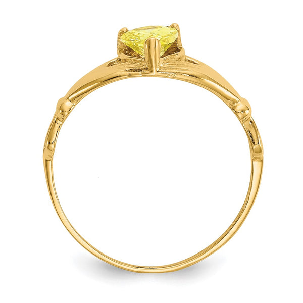 14K Gold Claddagh Heart Ring with CZ - November Gemstone