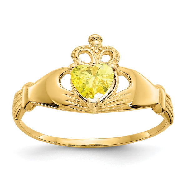14K Gold Claddagh Heart Ring with CZ - November Gemstone