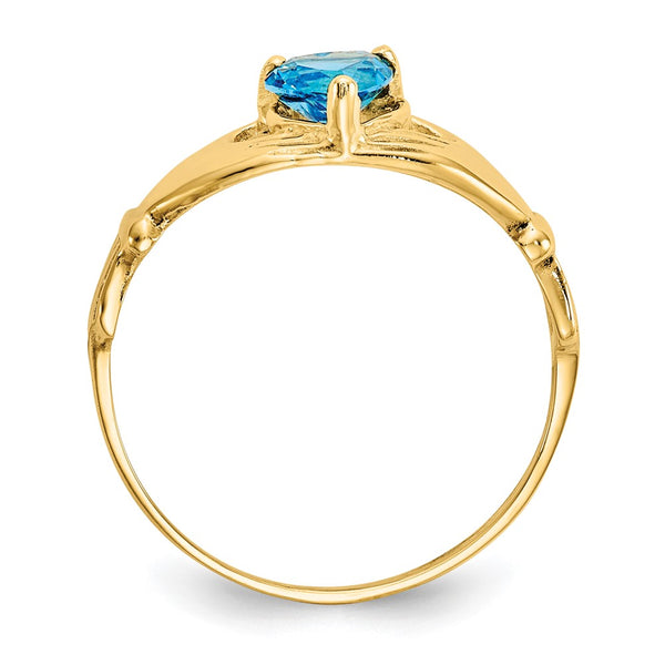 14K Gold Claddagh Heart Ring - December Birthstone CZ