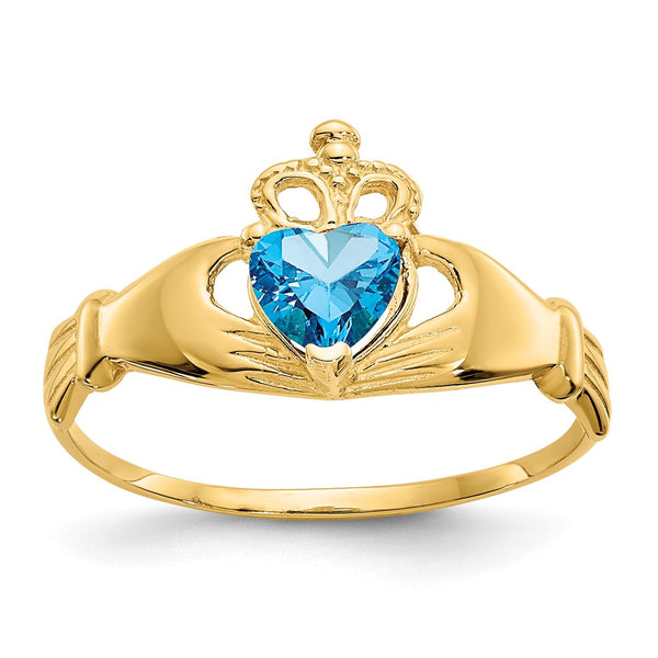 14K Gold Claddagh Heart Ring - December Birthstone CZ