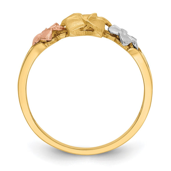 14K Tri-Color Gold Plumeria Flower Ring