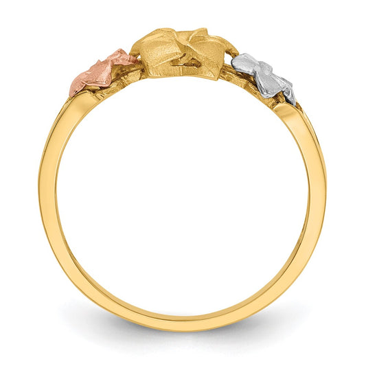 Exclusive 14K Tri-Color Gold Plumeria Flower Ring - Stylish & Affordable Choice