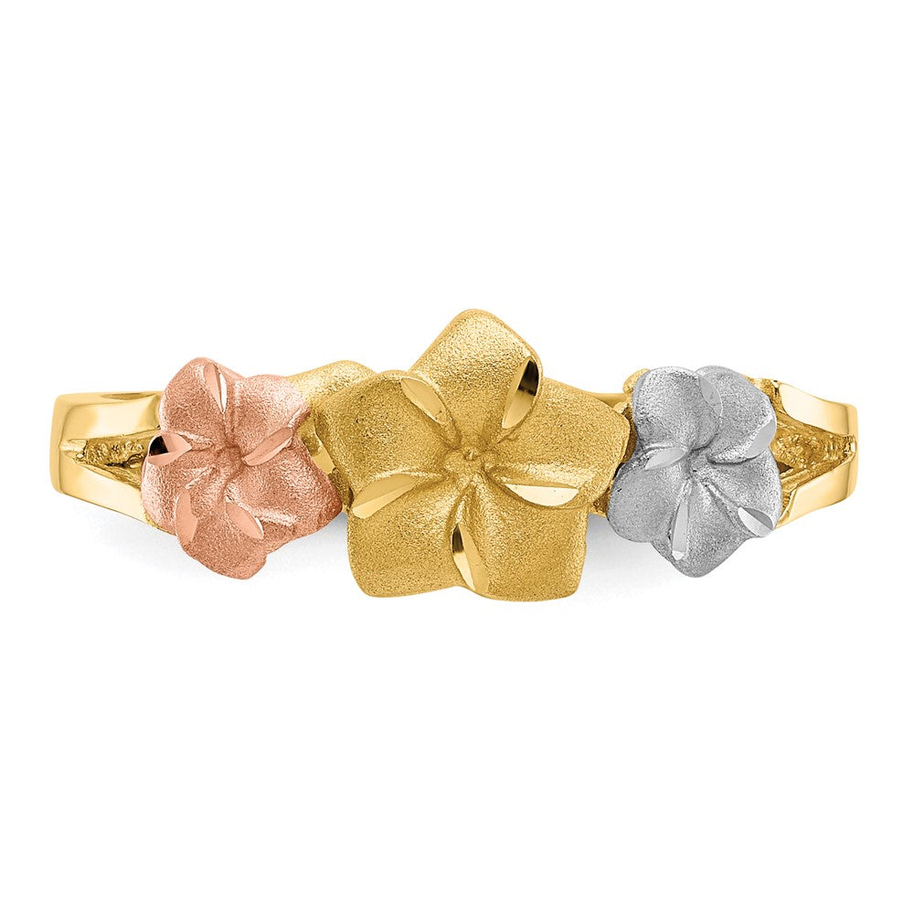 Exclusive 14K Tri-Color Gold Plumeria Flower Ring - Stylish & Affordable Choice