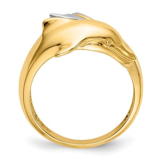 Buy Stylish 14K Two-Tone Polished Dolphin Ring for Women - Luxury Design