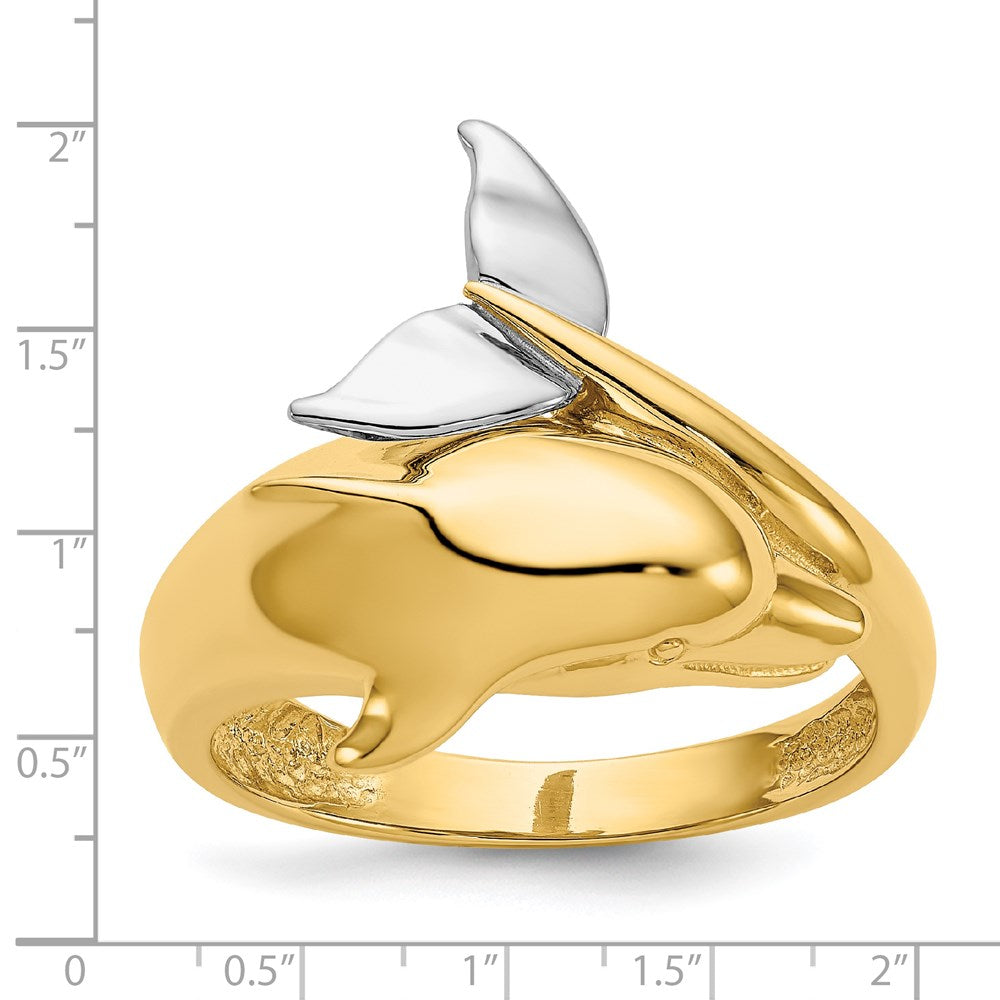 Buy Stylish 14K Two-Tone Polished Dolphin Ring for Women - Luxury Design