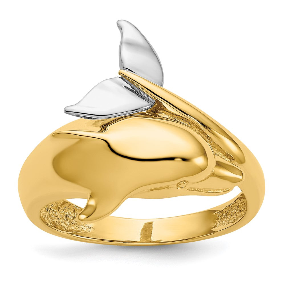 Buy Stylish 14K Two-Tone Polished Dolphin Ring for Women - Luxury Design