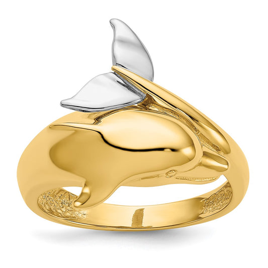Buy Stylish 14K Two-Tone Polished Dolphin Ring for Women - Luxury Design