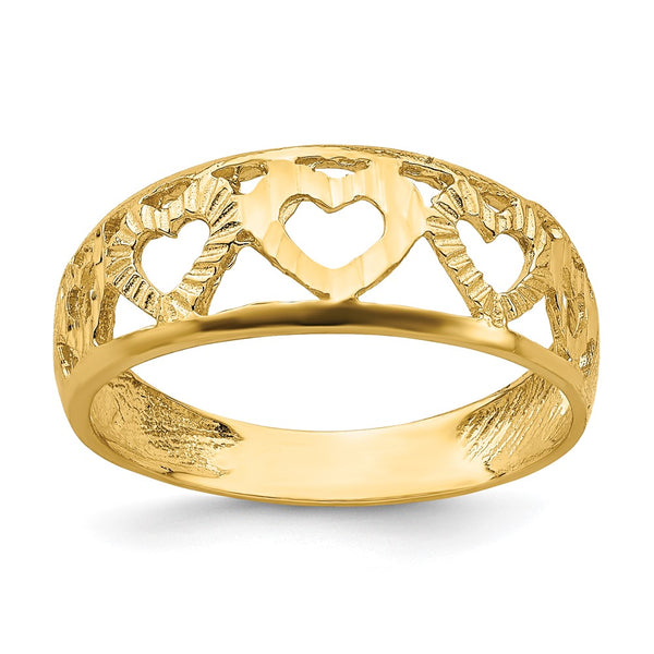 14K Diamond-Cut Five Heart Ring