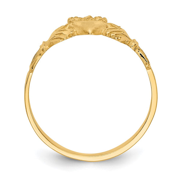 14K Gold Satin Finish Diamond-Cut Claddagh Ring