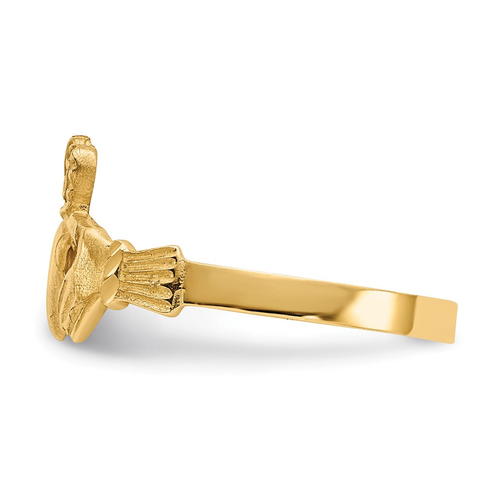 Buy 14K Gold Satin Finish Diamond-Cut Claddagh Ring - Stylish & Affordable!