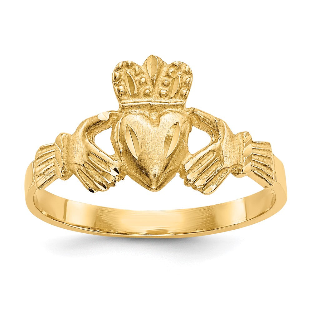 Buy 14K Gold Satin Finish Diamond-Cut Claddagh Ring - Stylish & Affordable!